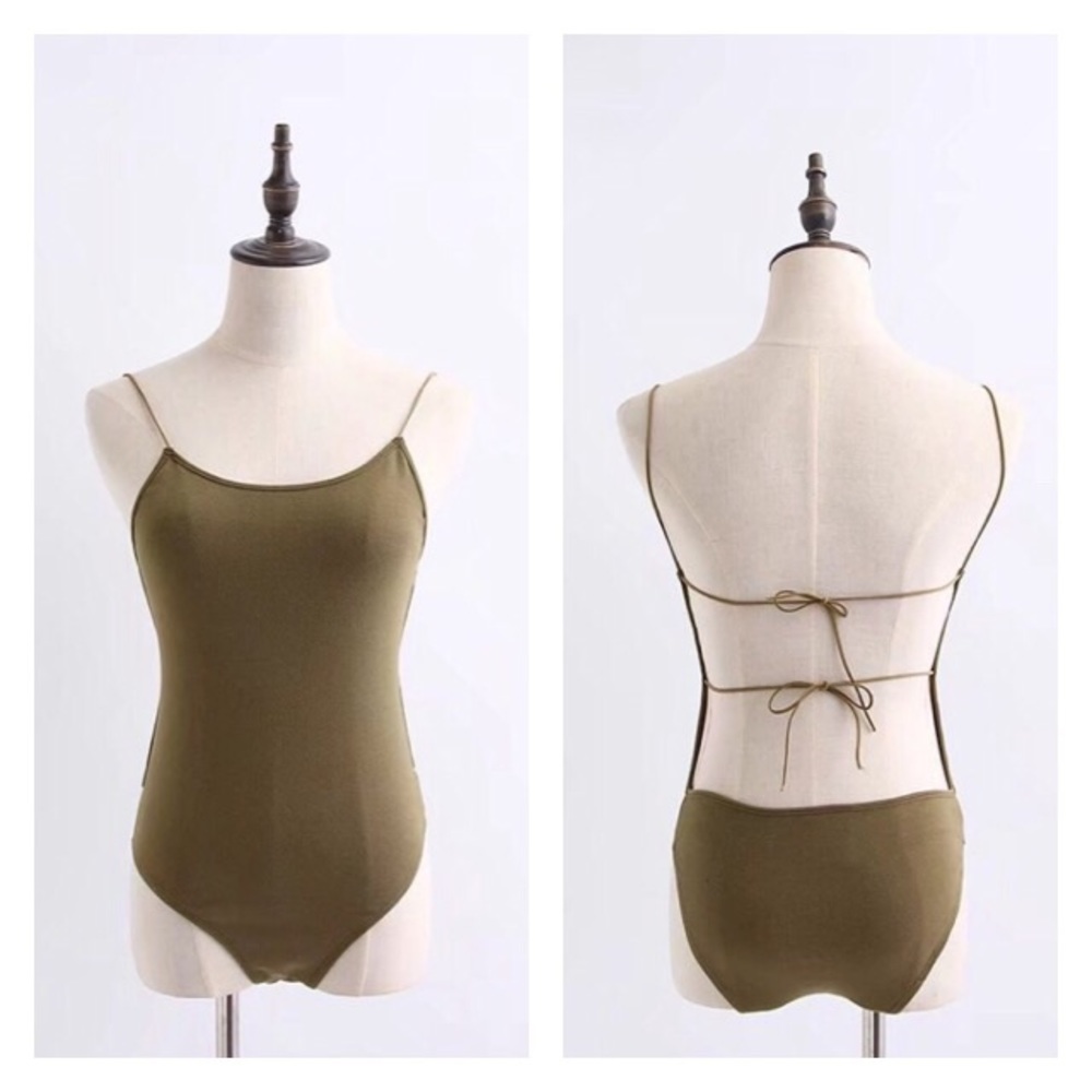 open back bodysuit in army green